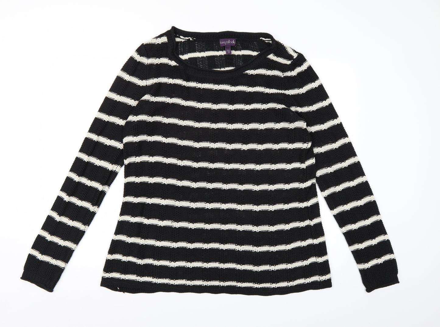 Long Tall Sally Womens Black Striped Knit Pullover Jumper Size L