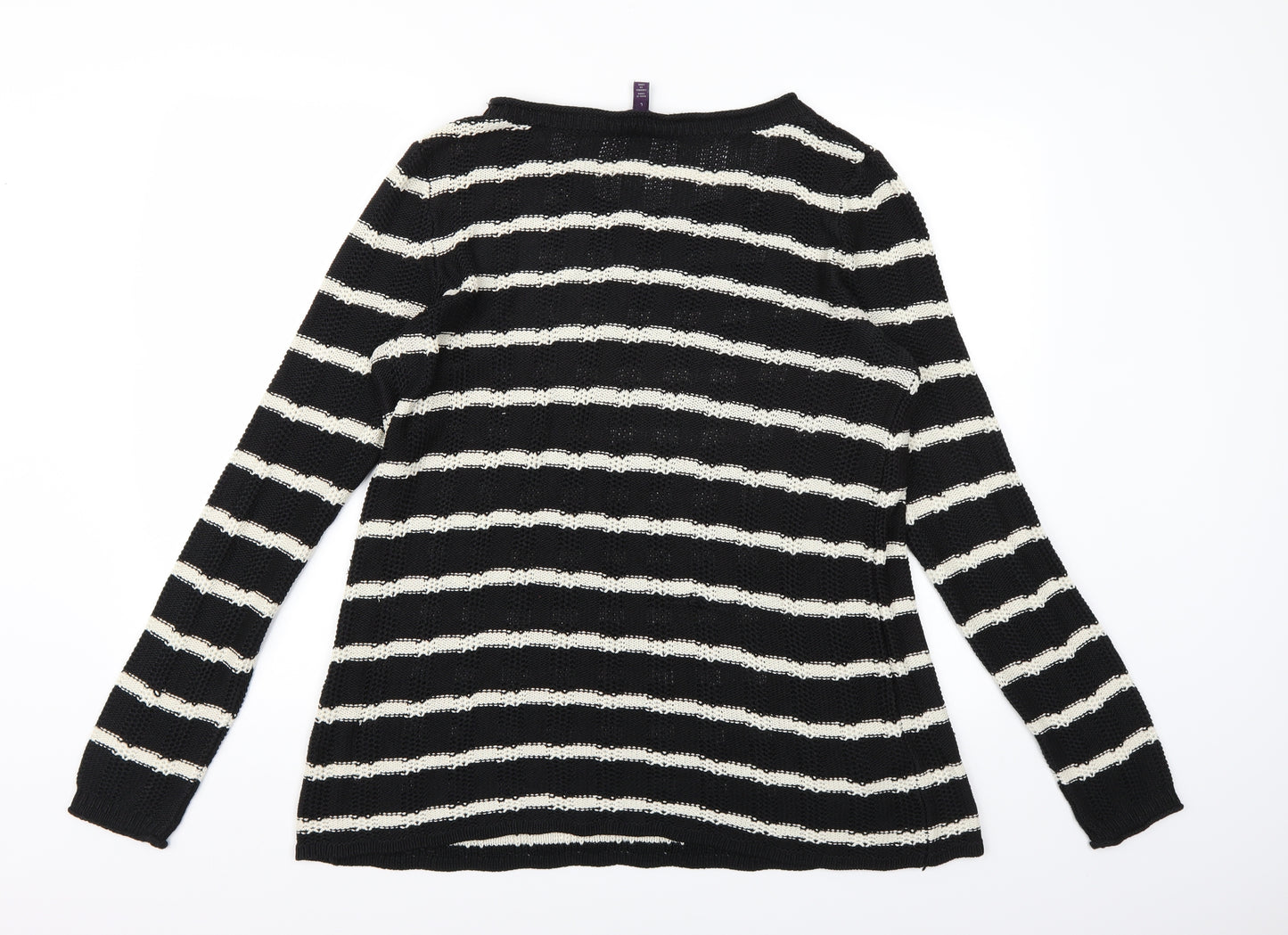 Long Tall Sally Womens Black Striped Knit Pullover Jumper Size L