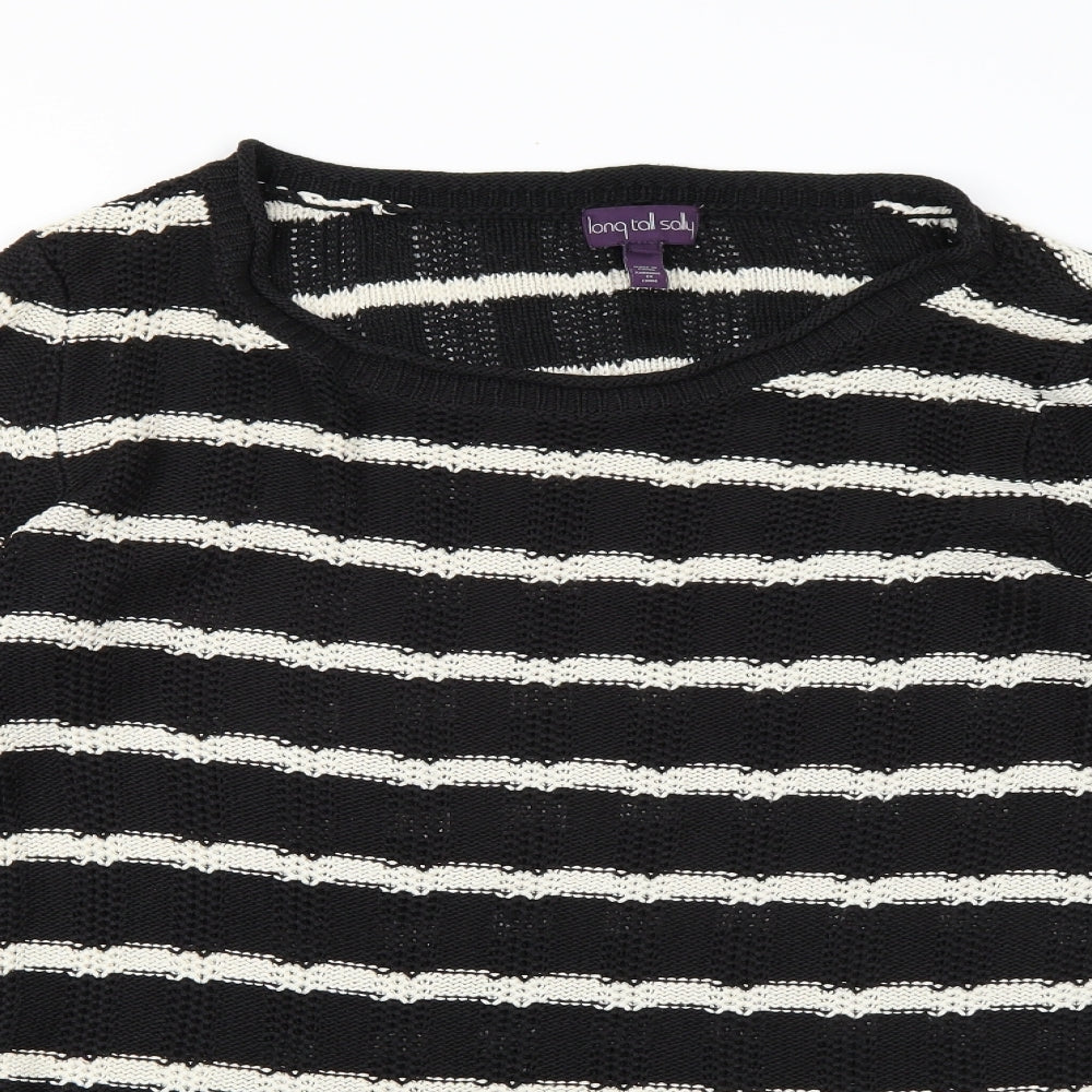 Long Tall Sally Womens Black Striped Knit Pullover Jumper Size L