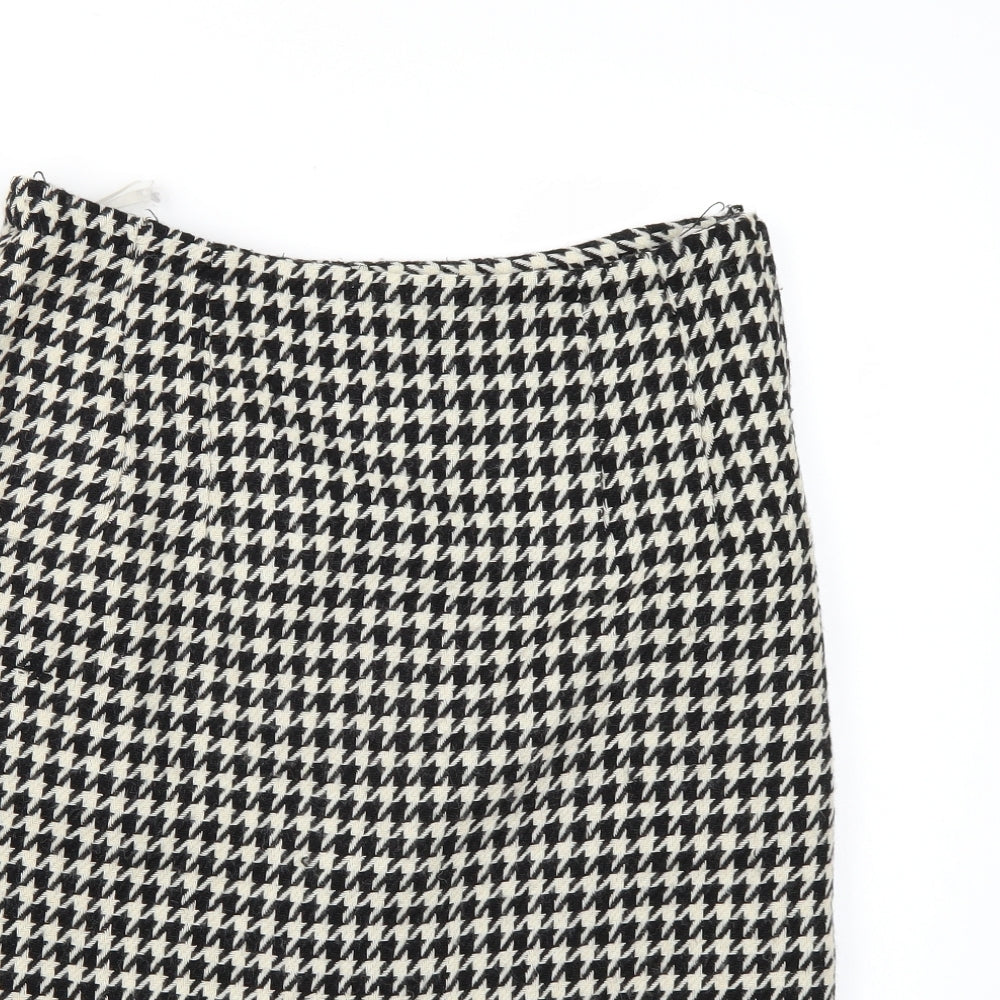 Preworn Womens Black Houndstooth  A-Line Skirt