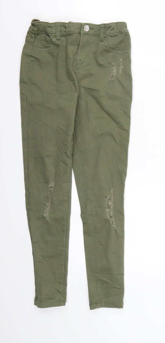Front view of Denim co. girls’ green denim skinny jeans, size 9-10, years