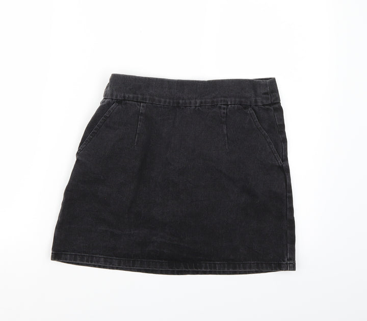 Preworn Womens Black Denim A-Line Skirt