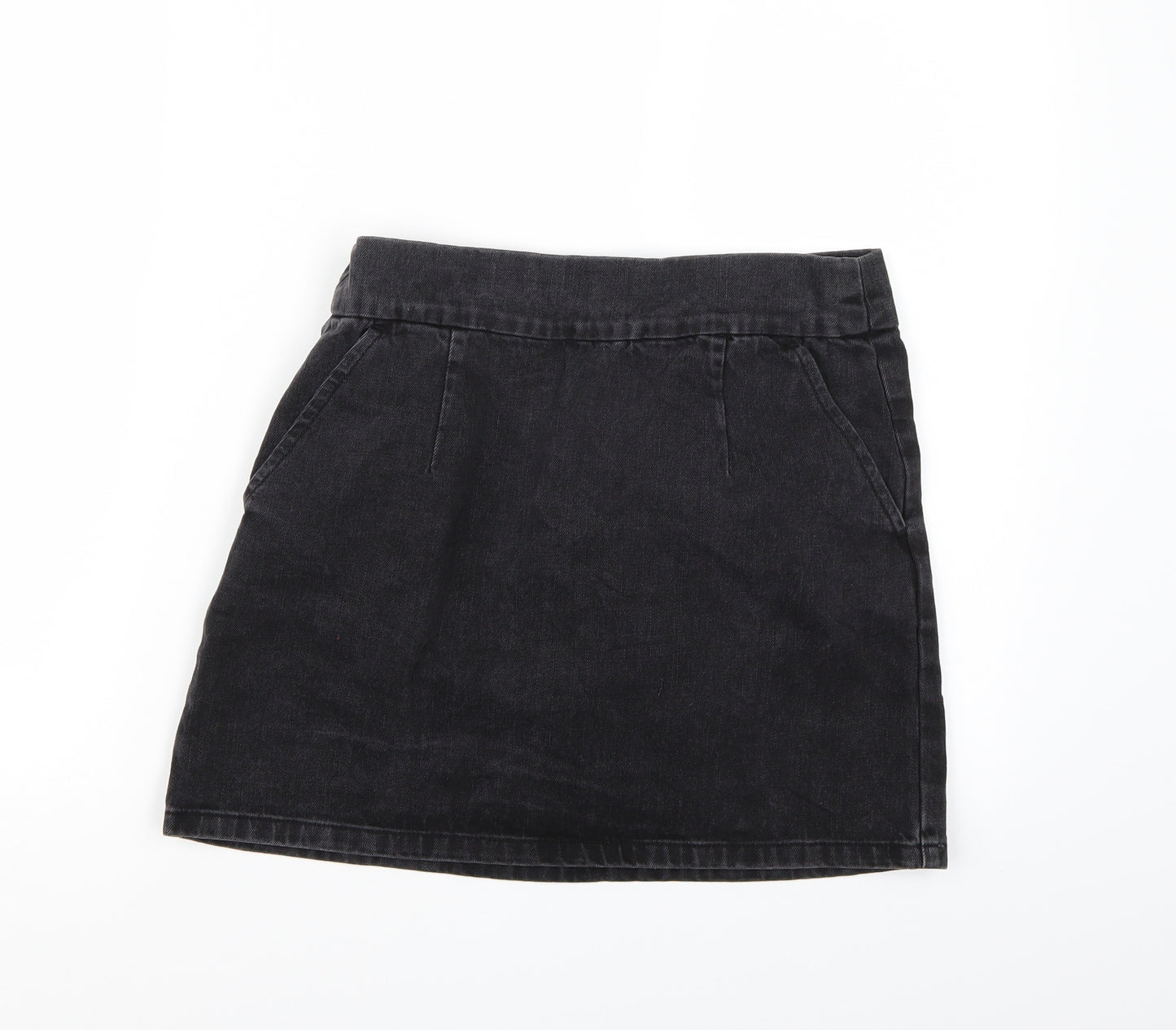 Preworn Womens Black  Denim A-Line Skirt