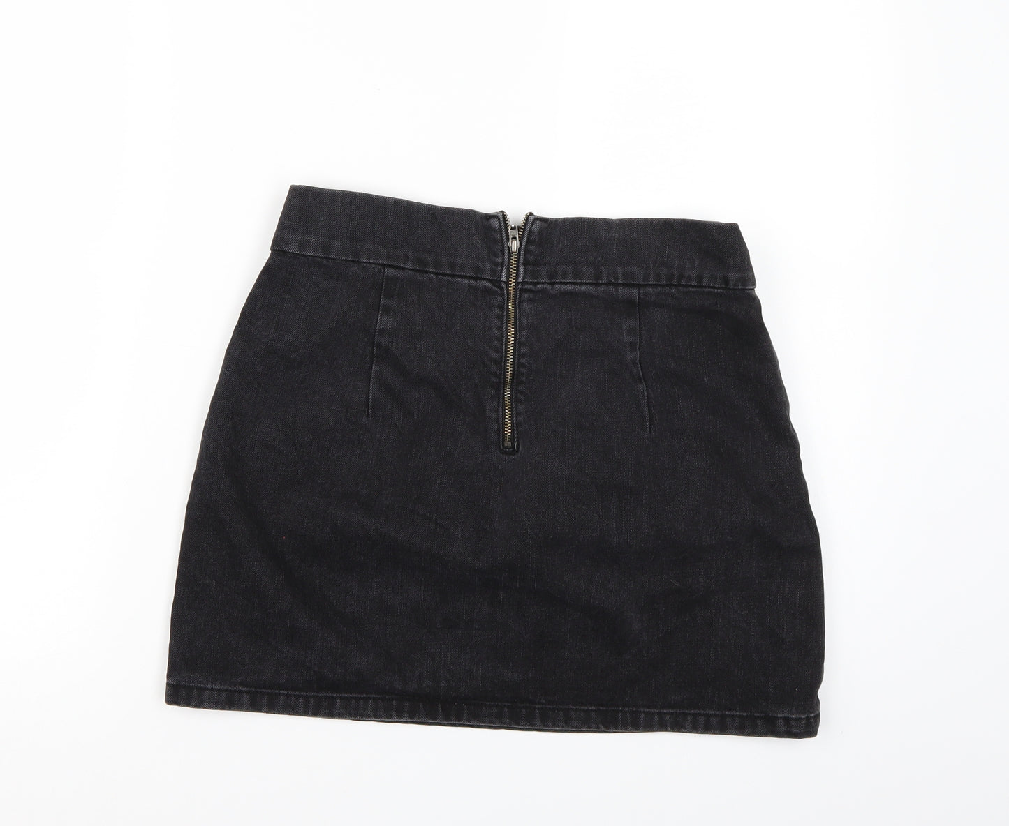 Preworn Womens Black  Denim A-Line Skirt