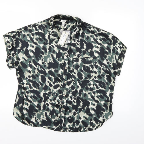River Island Womens Green Animal Print Satin Basic Blouse Size 8