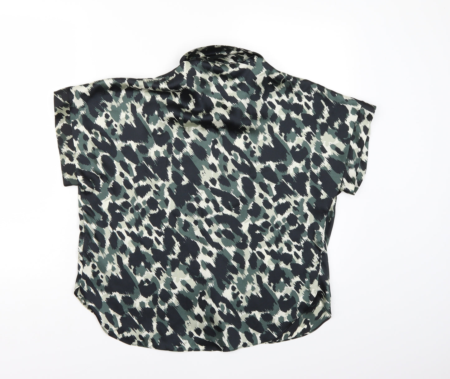 River Island Womens Green Animal Print Satin Basic Blouse Size 8