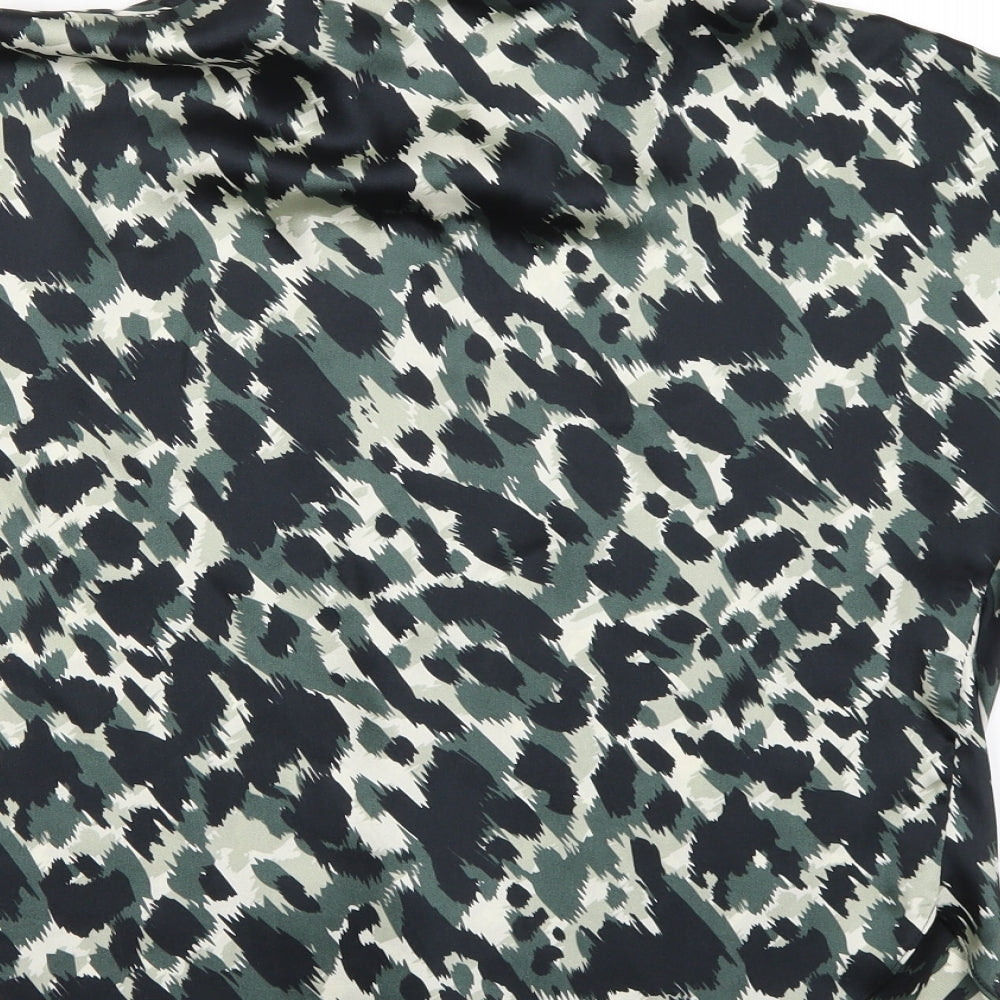 River Island Womens Green Animal Print Satin Basic Blouse Size 8