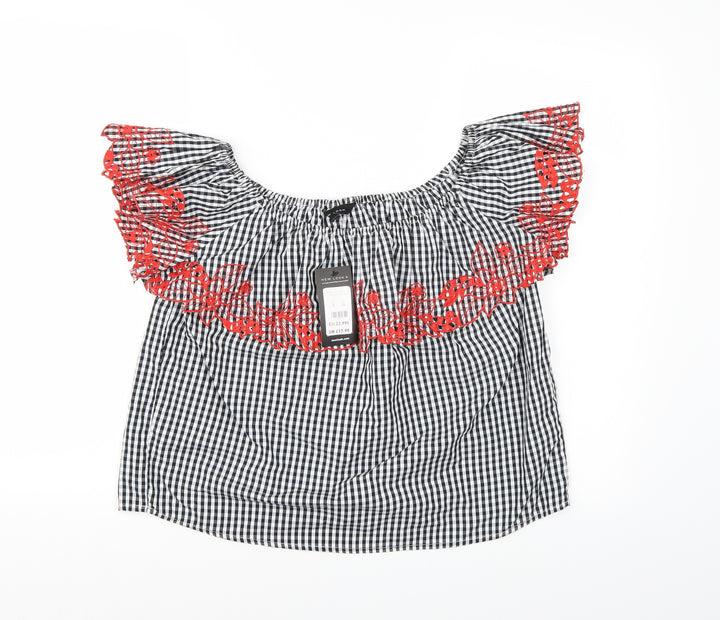 New Look Womens Black Check Basic Blouse Size 8