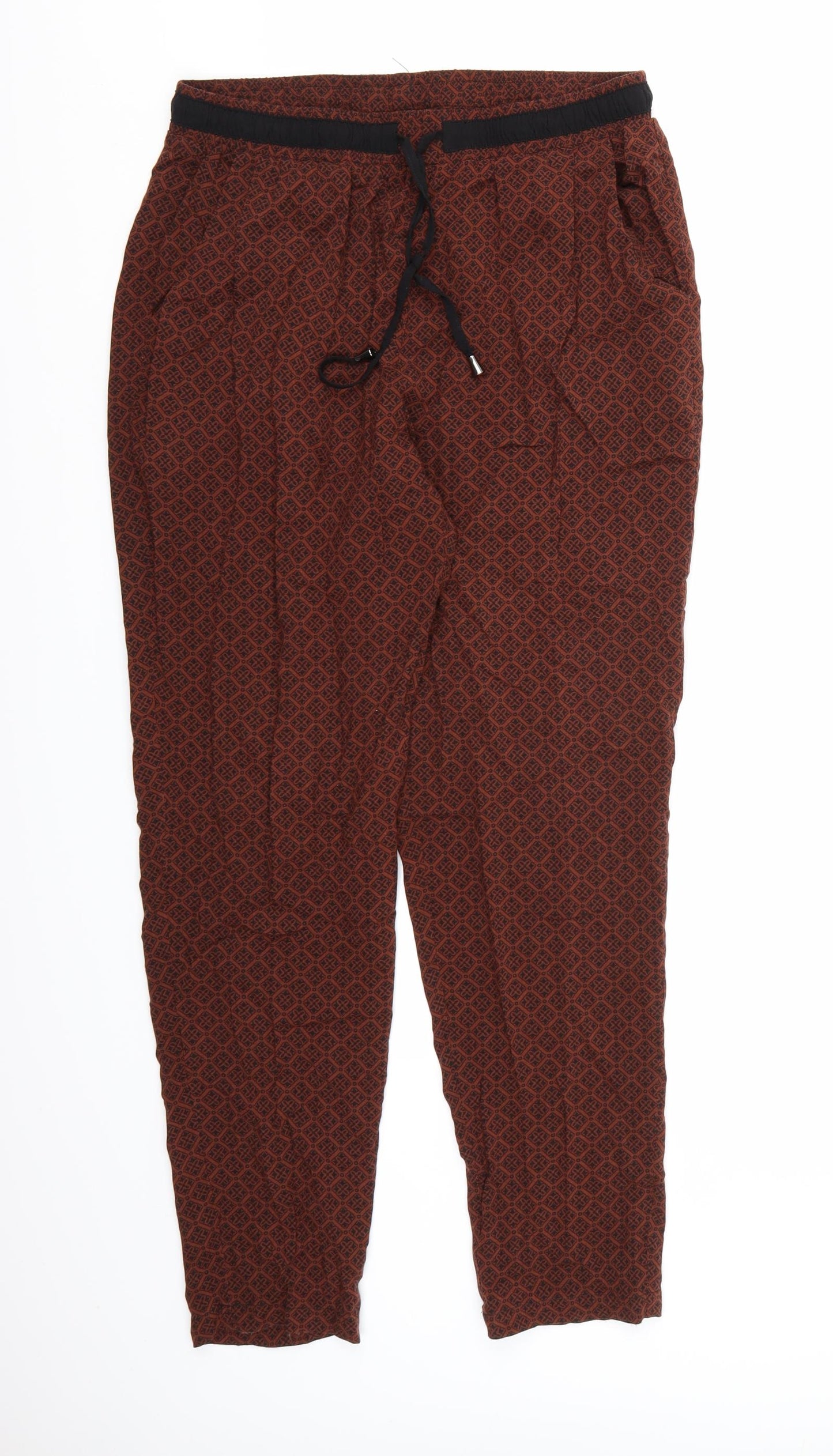 New Look Womens Brown Geometric  Harem Trousers Size 12 L27 in