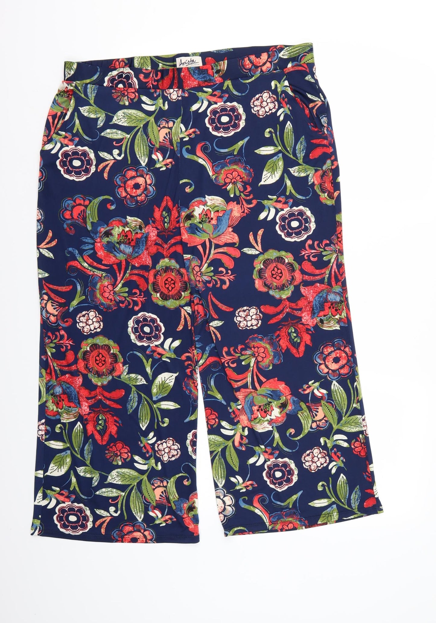 Arista Womens Blue Floral Satin Trousers  Size 14 L22 in