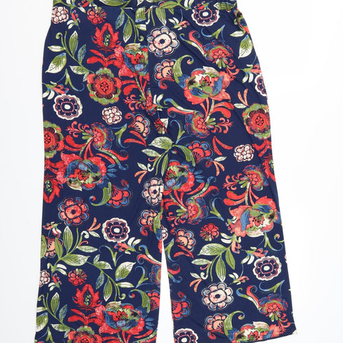 Arista Womens Blue Floral Satin Trousers  Size 14 L22 in