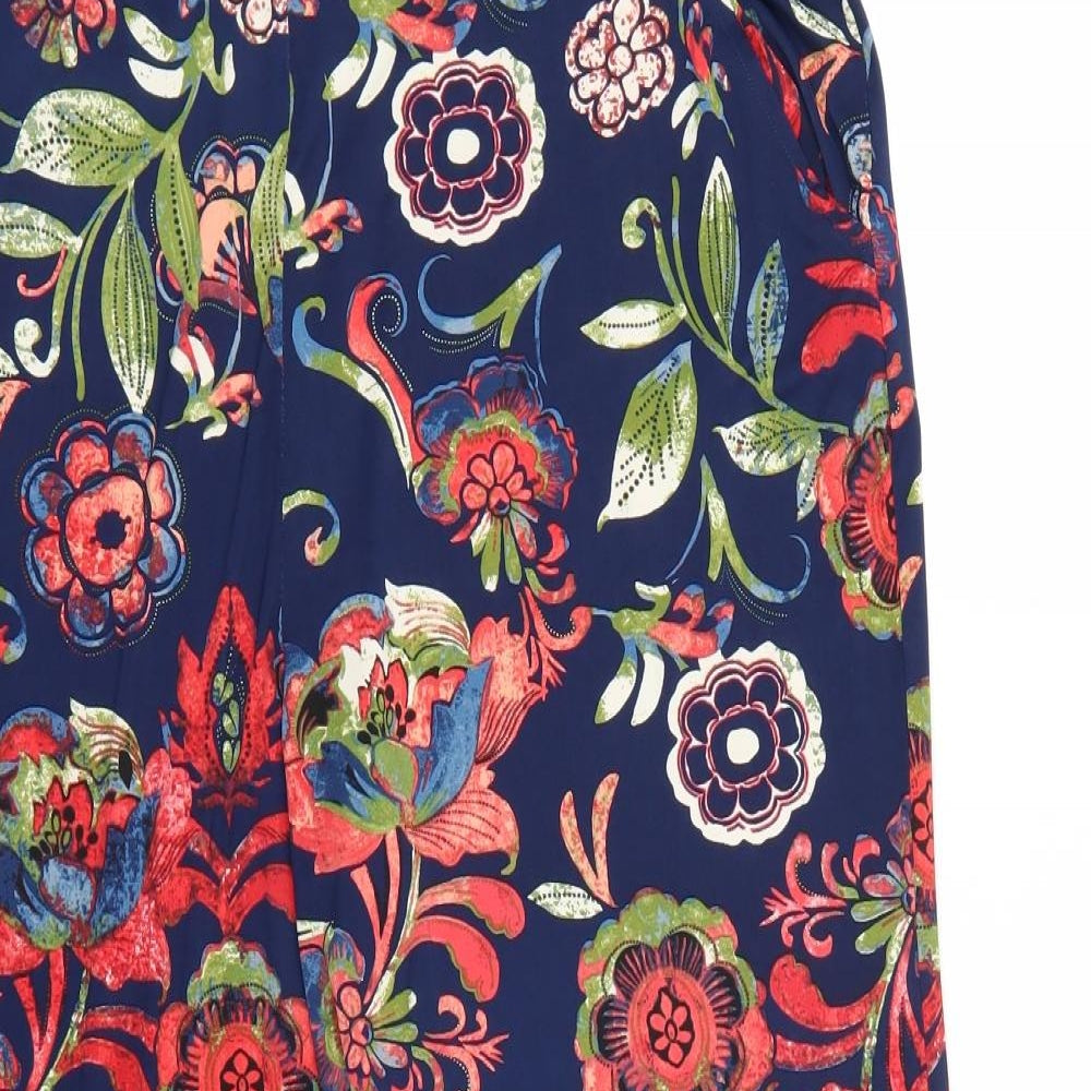 Arista Womens Blue Floral Satin Trousers  Size 14 L22 in