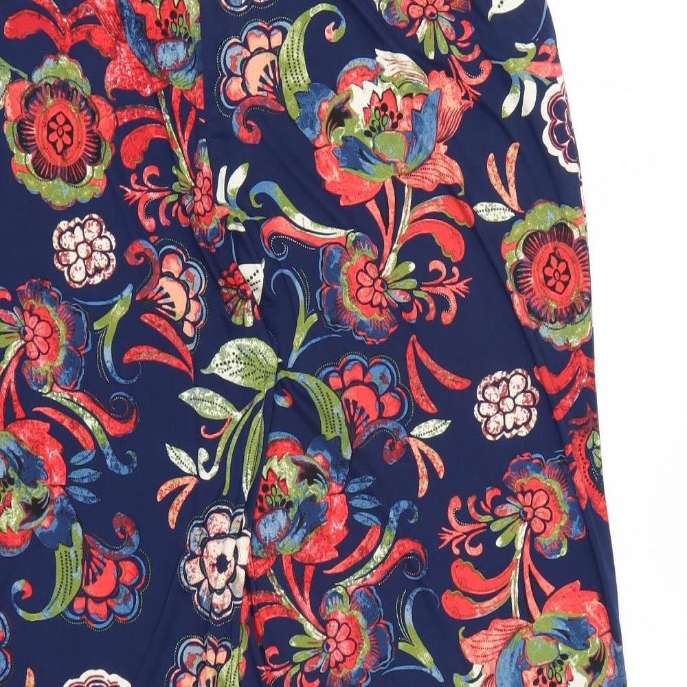 Arista Womens Blue Floral Satin Trousers  Size 14 L22 in