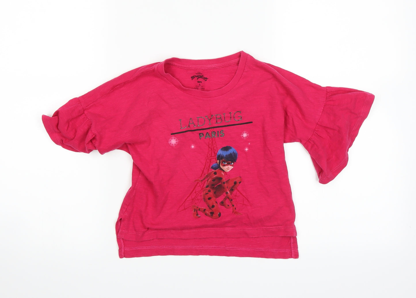 Preworn Girls Pink Houndstooth  Basic T-Shirt Size 5 Years