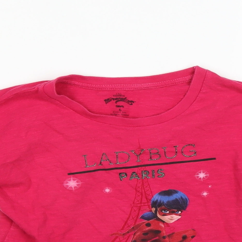 Preworn Girls Pink Houndstooth  Basic T-Shirt Size 5 Years
