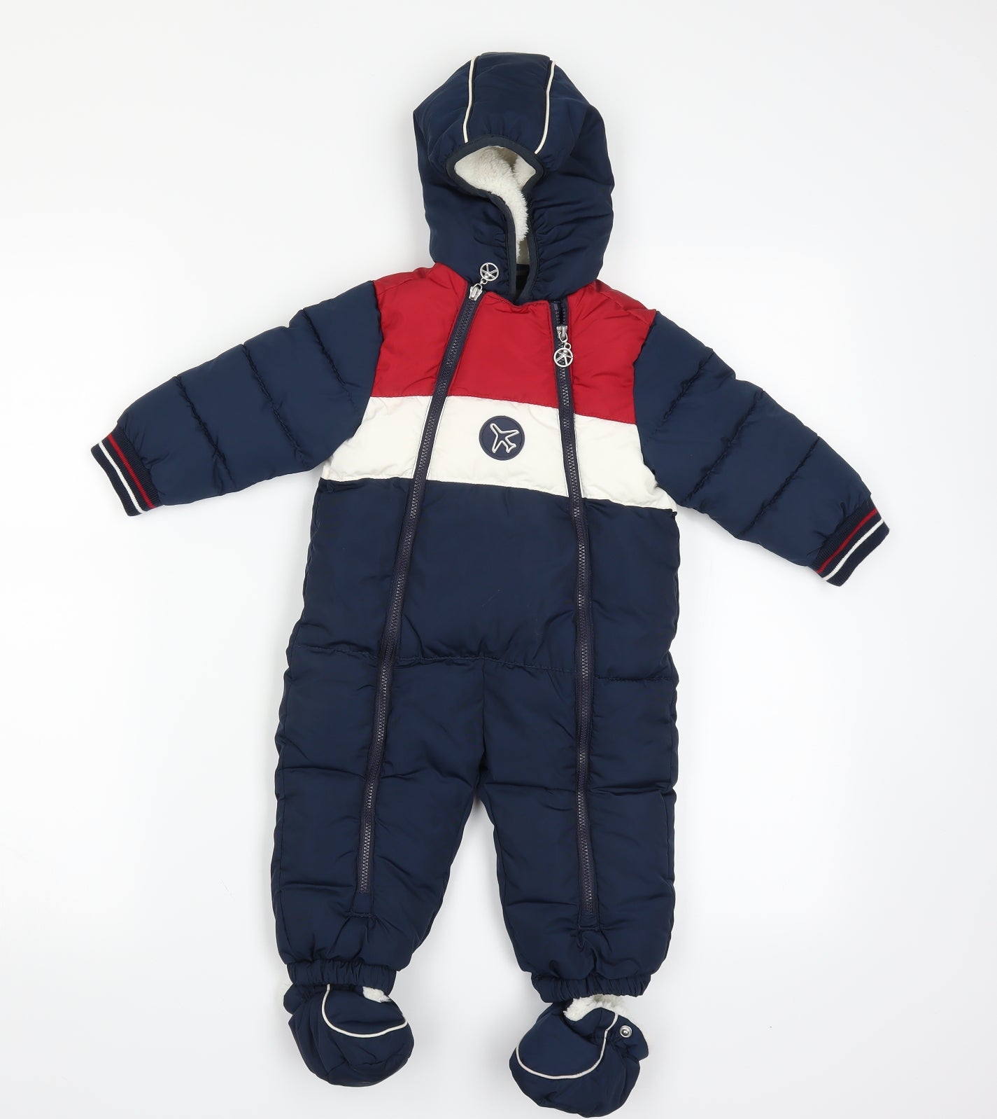 Kanz Boys Blue Colourblock  Puffer Jacket Snowsuit Size 6-9 Months
