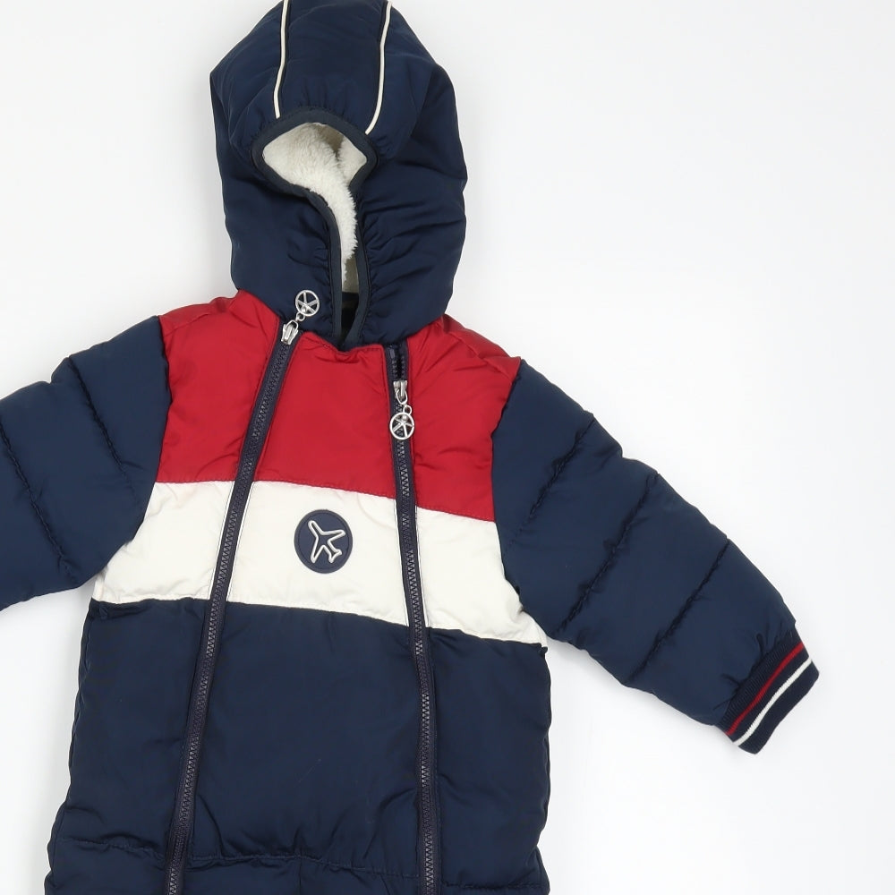 Kanz Boys Blue Colourblock  Puffer Jacket Snowsuit Size 6-9 Months
