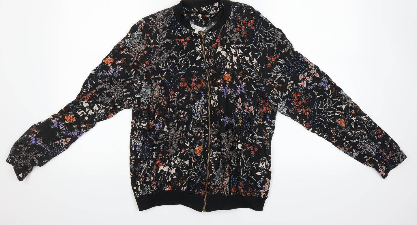 Peacocks Womens Black Floral  Overcoat Jacket Size 10