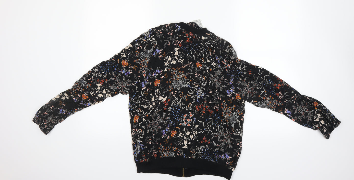 Peacocks Womens Black Floral  Overcoat Jacket Size 10