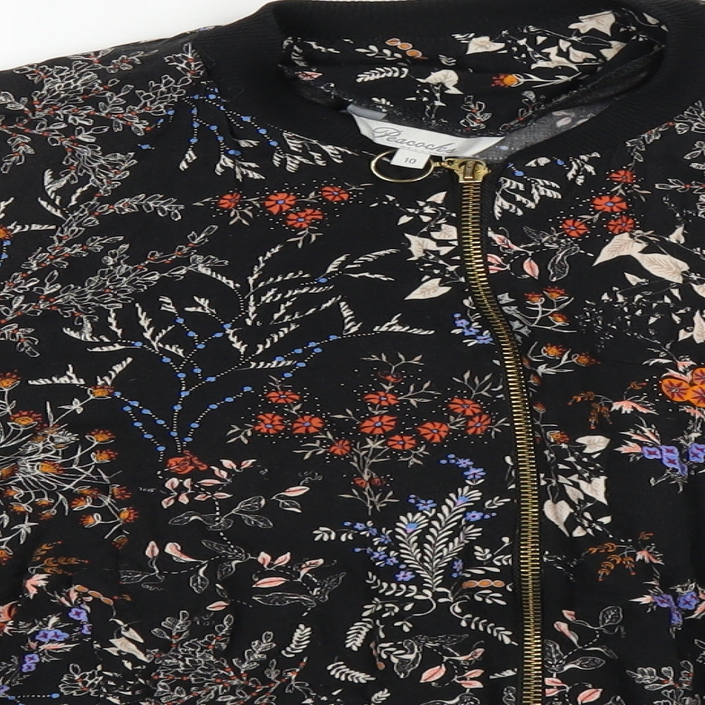 Peacocks Womens Black Floral  Overcoat Jacket Size 10