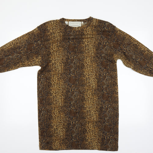 Adrienne Vittadini Womens Brown Animal Print  Basic T-Shirt Size 10