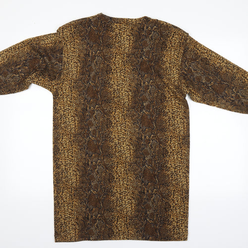 Adrienne Vittadini Womens Brown Animal Print  Basic T-Shirt Size 10