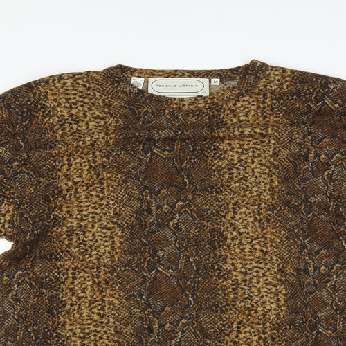 Adrienne Vittadini Womens Brown Animal Print  Basic T-Shirt Size 10