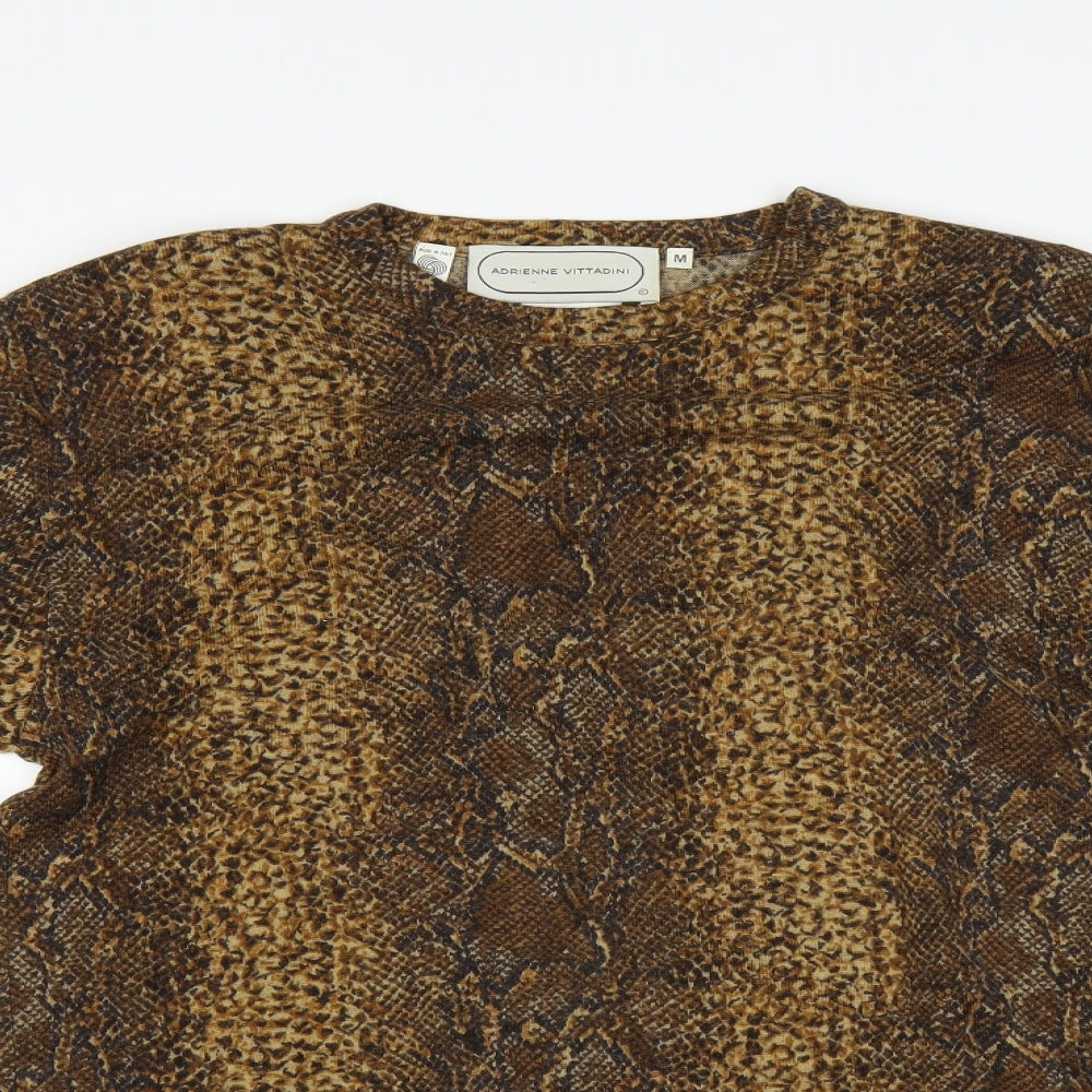Adrienne Vittadini Womens Brown Animal Print  Basic T-Shirt Size 10