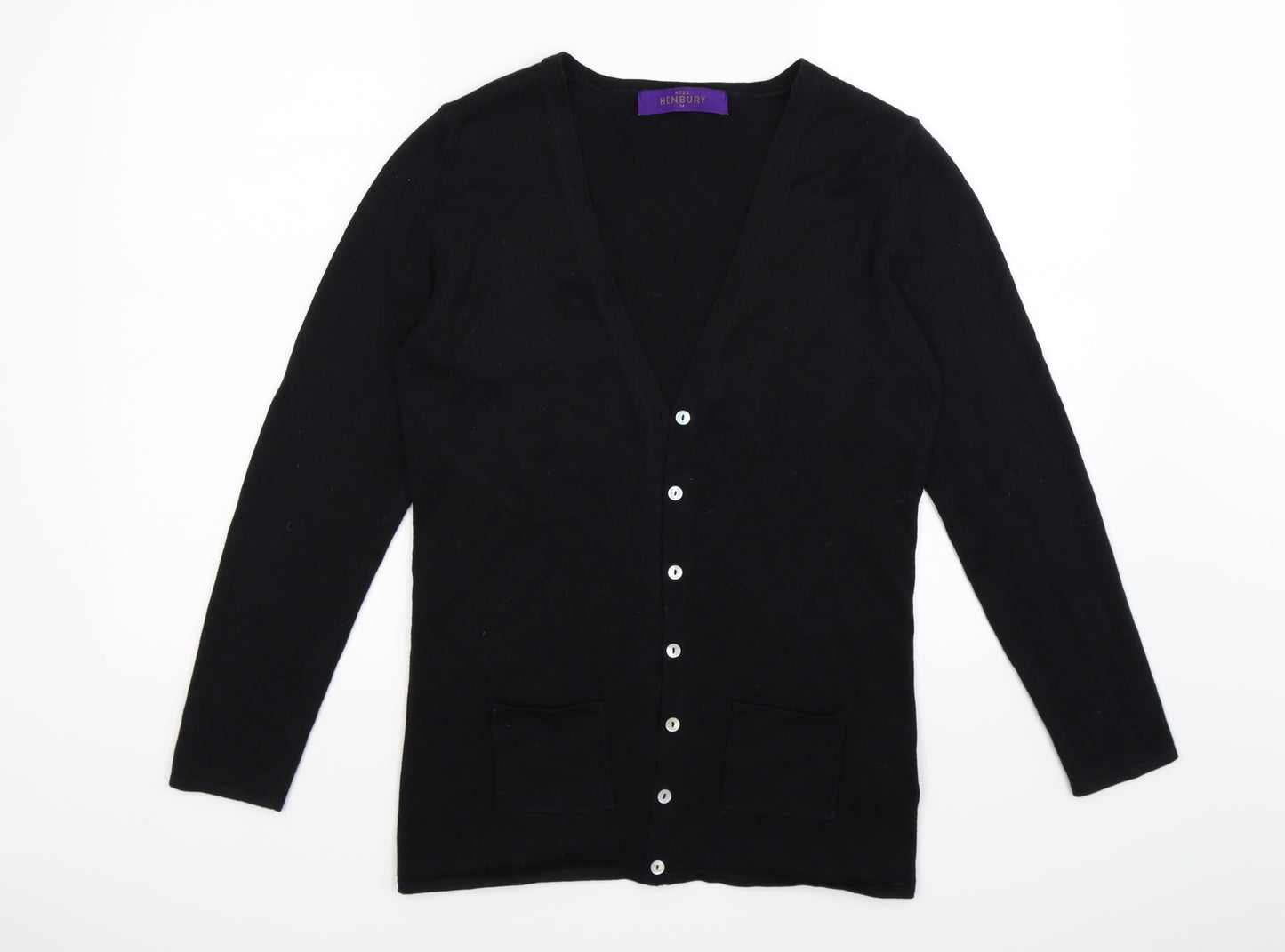 Henbury Womens Black  Knit Cardigan Jumper Size M