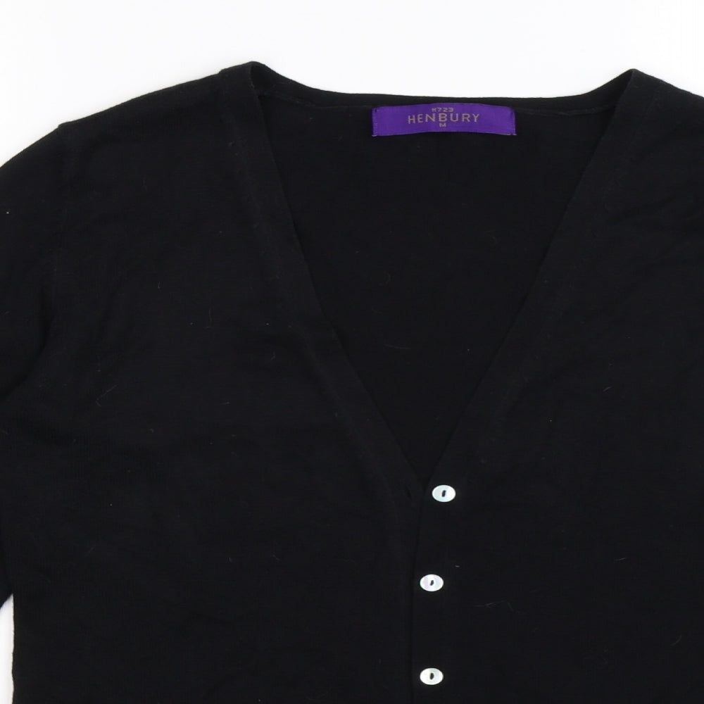 Henbury Womens Black  Knit Cardigan Jumper Size M