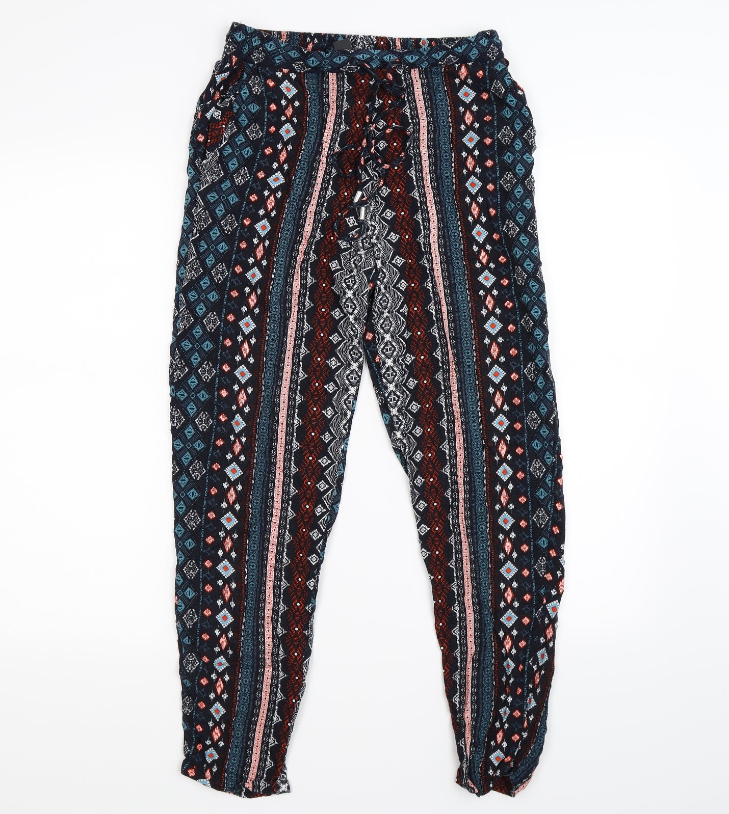 Primark Womens Blue Geometric  Jogger Trousers Size 6 L26 in