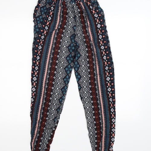Primark Womens Blue Geometric  Jogger Trousers Size 6 L26 in