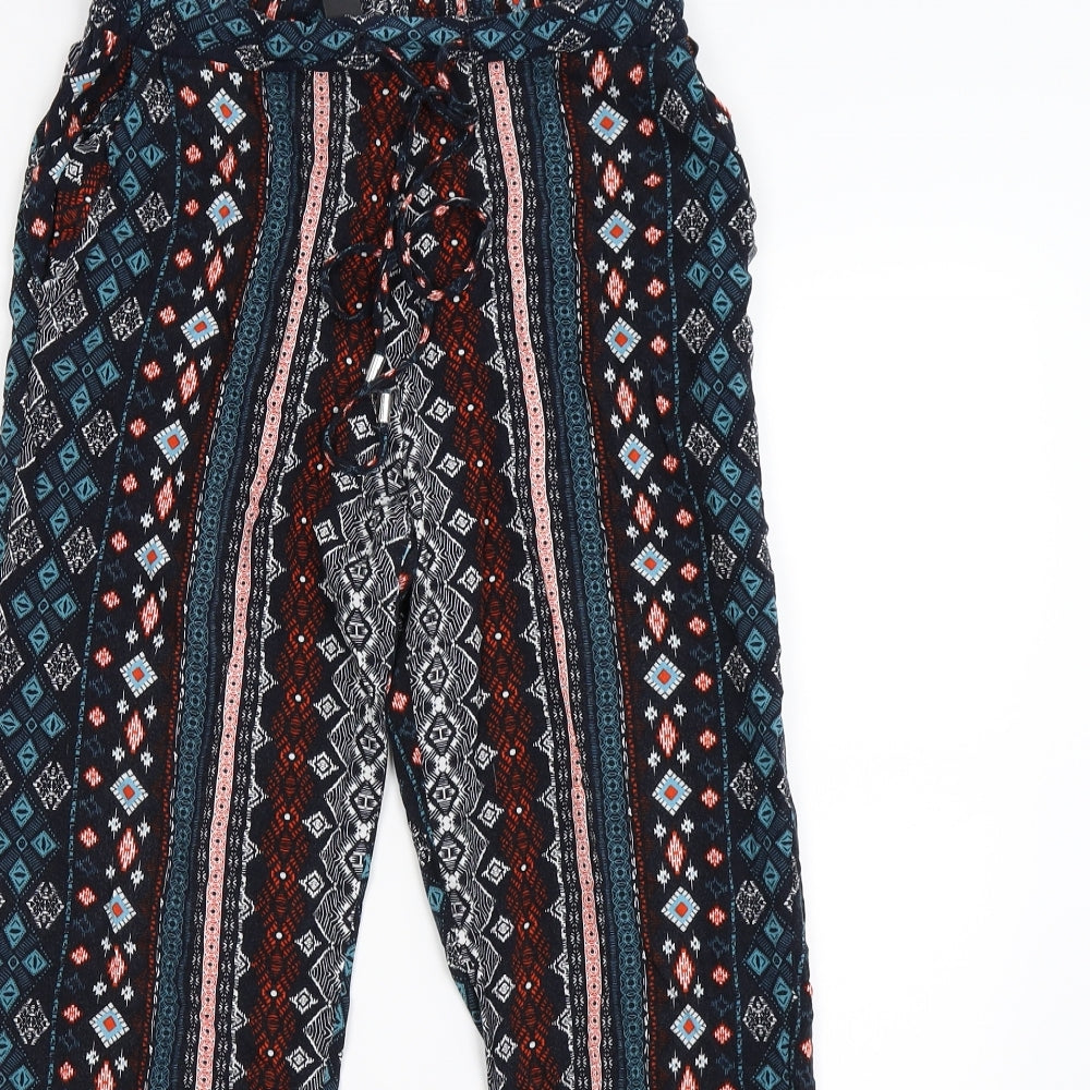 Primark Womens Blue Geometric  Jogger Trousers Size 6 L26 in