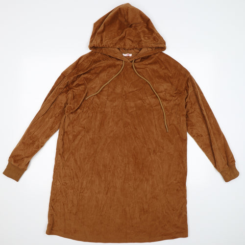J & H Womens Brown Striped Velour Pullover Hoodie Size M