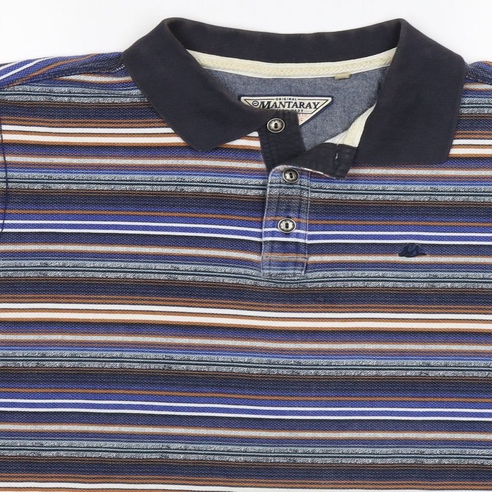 manataray Mens Blue Striped   Polo Size XL