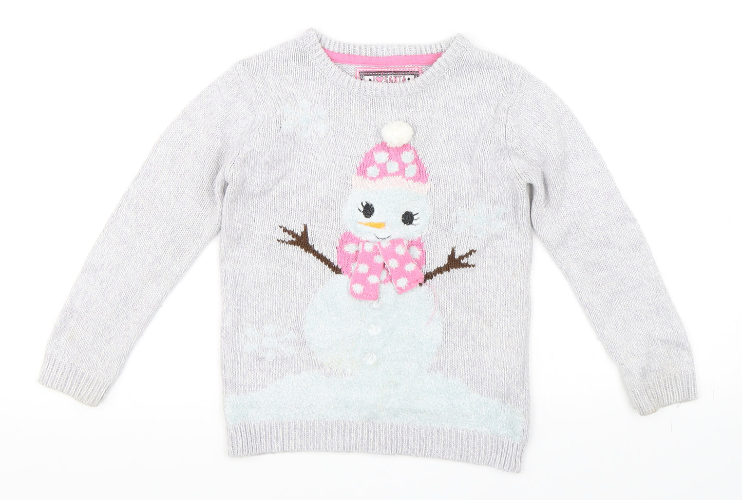 Young Dimension Girls Grey   Pullover Jumper Size 5-6 Years  - Christmas Snowman