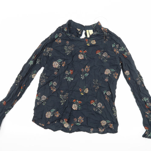 JAPANA Womens Blue Floral  Basic Blouse Size M