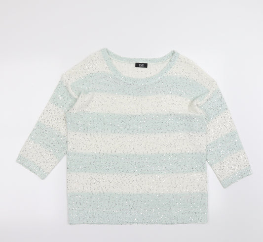 Front view of F&F women’s multicoloured striped jumper, size UK 12