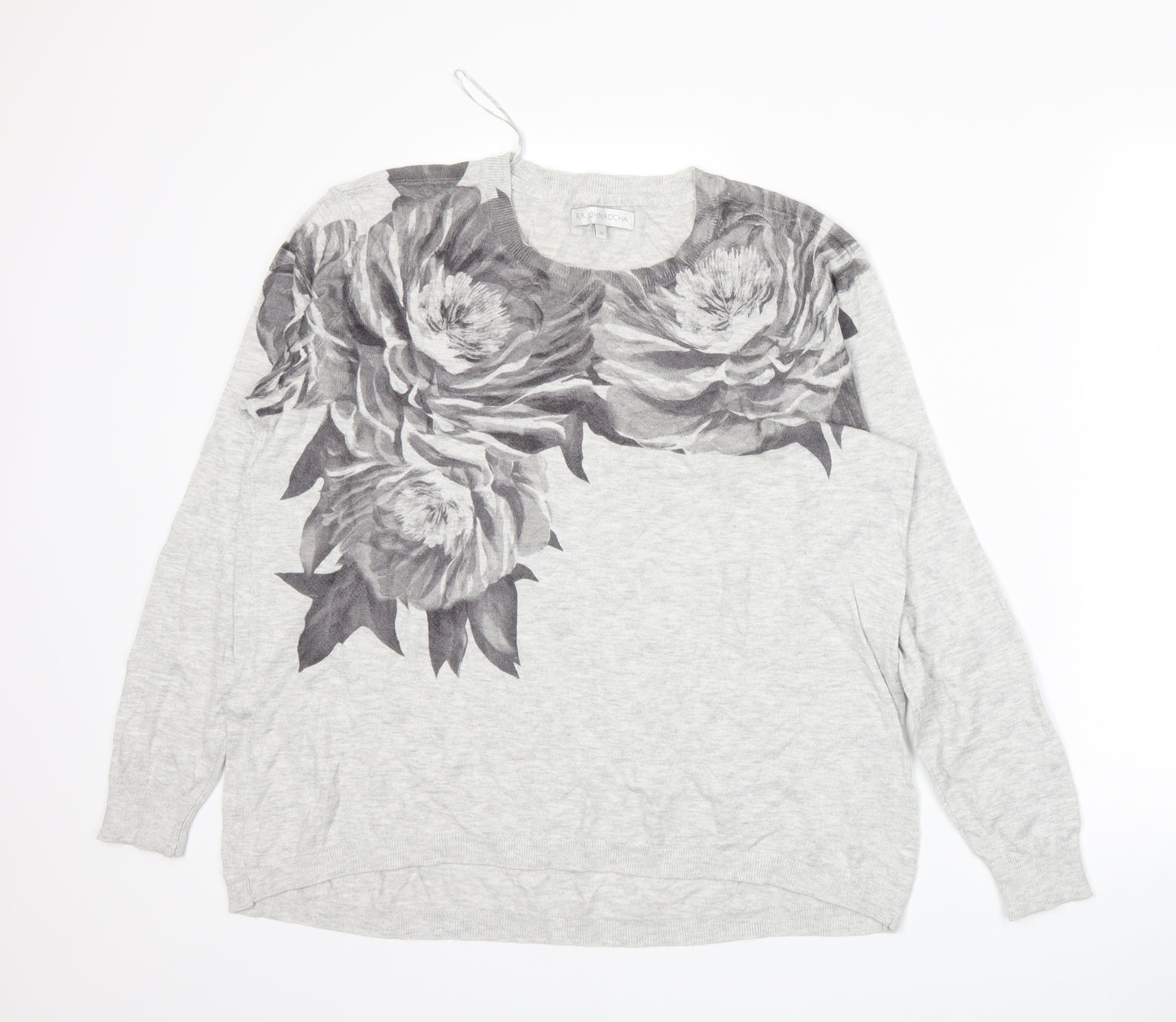 RJR.John Rocha Womens Grey Floral Knit Pullover Jumper Size 18