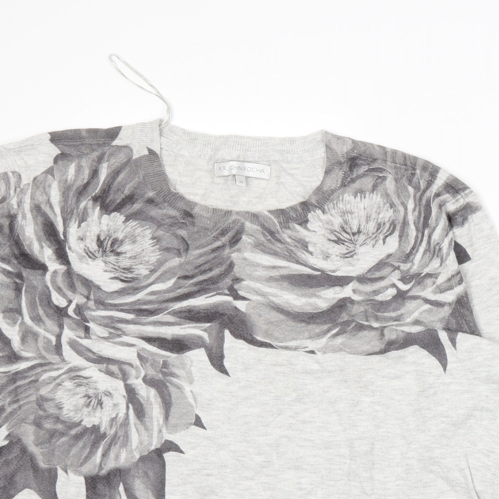 RJR.John Rocha Womens Grey Floral Knit Pullover Jumper Size 18