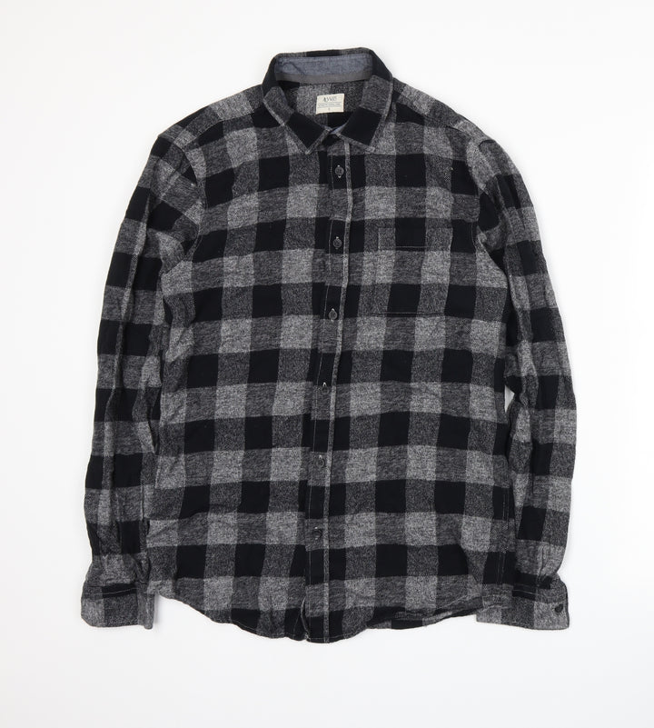Matalan Mens Grey Plaid   Button-Up Size S