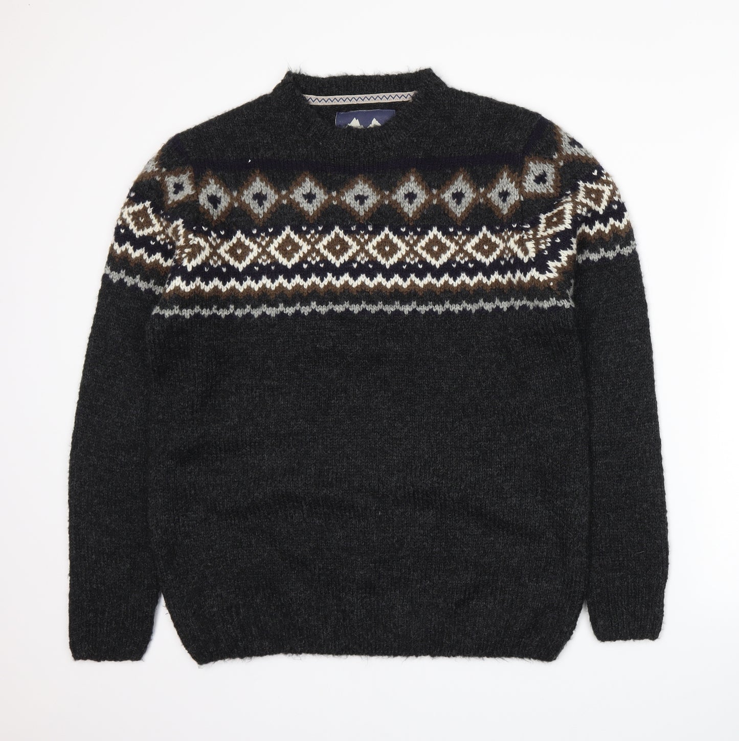 MANTARAY PRODUCTS Mens Grey Fair Isle Knit Pullover Jumper Size L