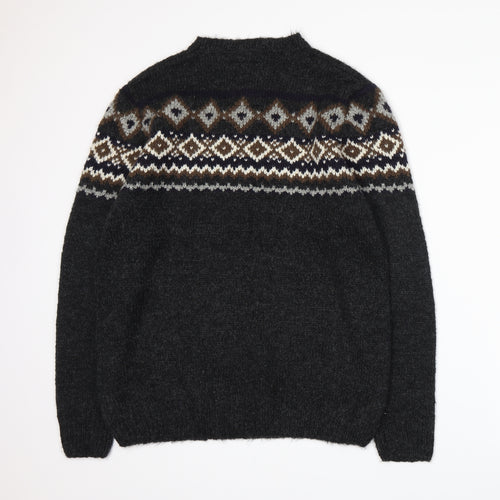 MANTARAY PRODUCTS Mens Grey Fair Isle Knit Pullover Jumper Size L