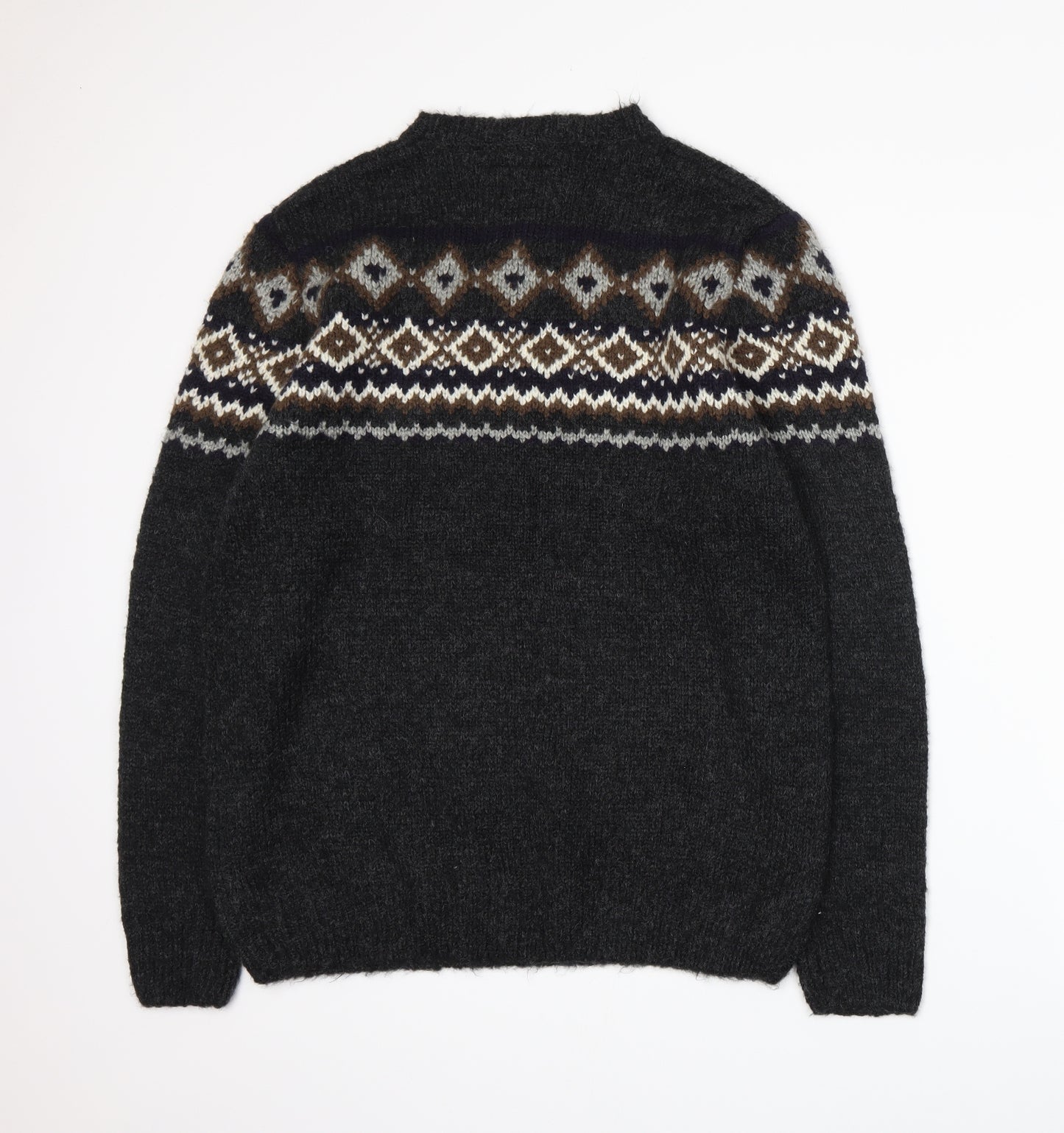 MANTARAY PRODUCTS Mens Grey Fair Isle Knit Pullover Jumper Size L