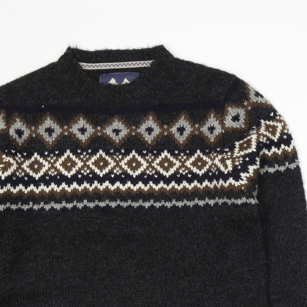 MANTARAY PRODUCTS Mens Grey Fair Isle Knit Pullover Jumper Size L