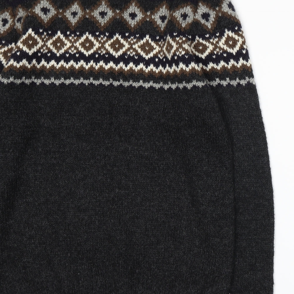 MANTARAY PRODUCTS Mens Grey Fair Isle Knit Pullover Jumper Size L