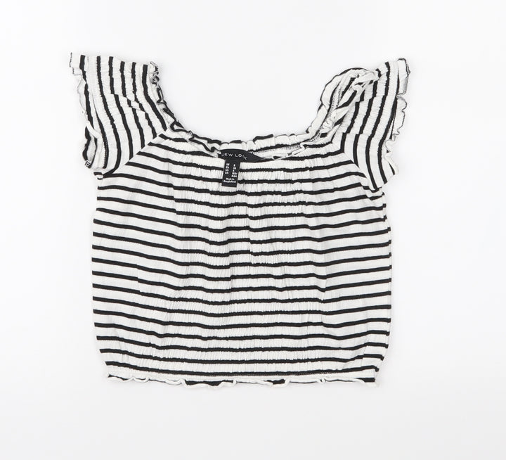 New Look Womens Black Striped Basic Blouse Size 8