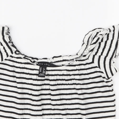 New Look Womens Black Striped  Basic Blouse Size 8