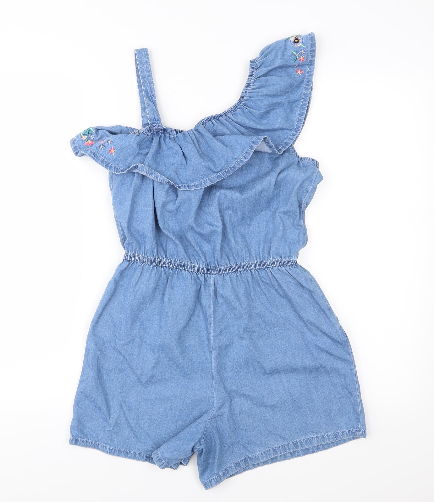 NEXT Girls Blue Floral Denim Playsuit One-Piece Size 12 Years