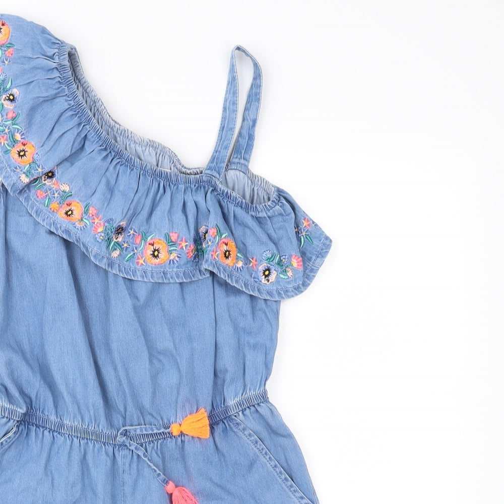 NEXT Girls Blue Floral Denim Playsuit One-Piece Size 12 Years